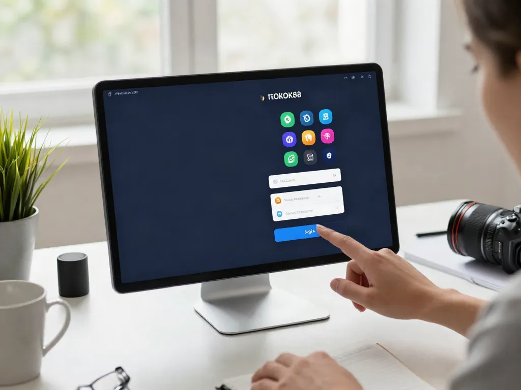Engaging ROKOK88 login scene demonstrating user-friendly interface and modern workspace.