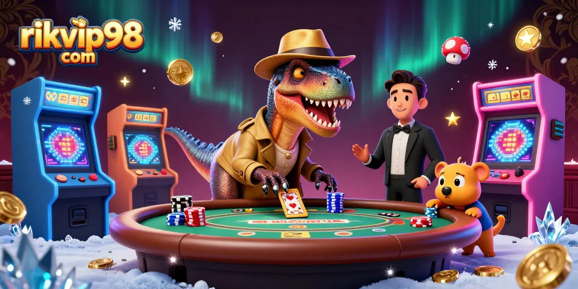 Join the thrill at rikvip98 com as a cartoon velociraptor tries to bluff at blackjack!